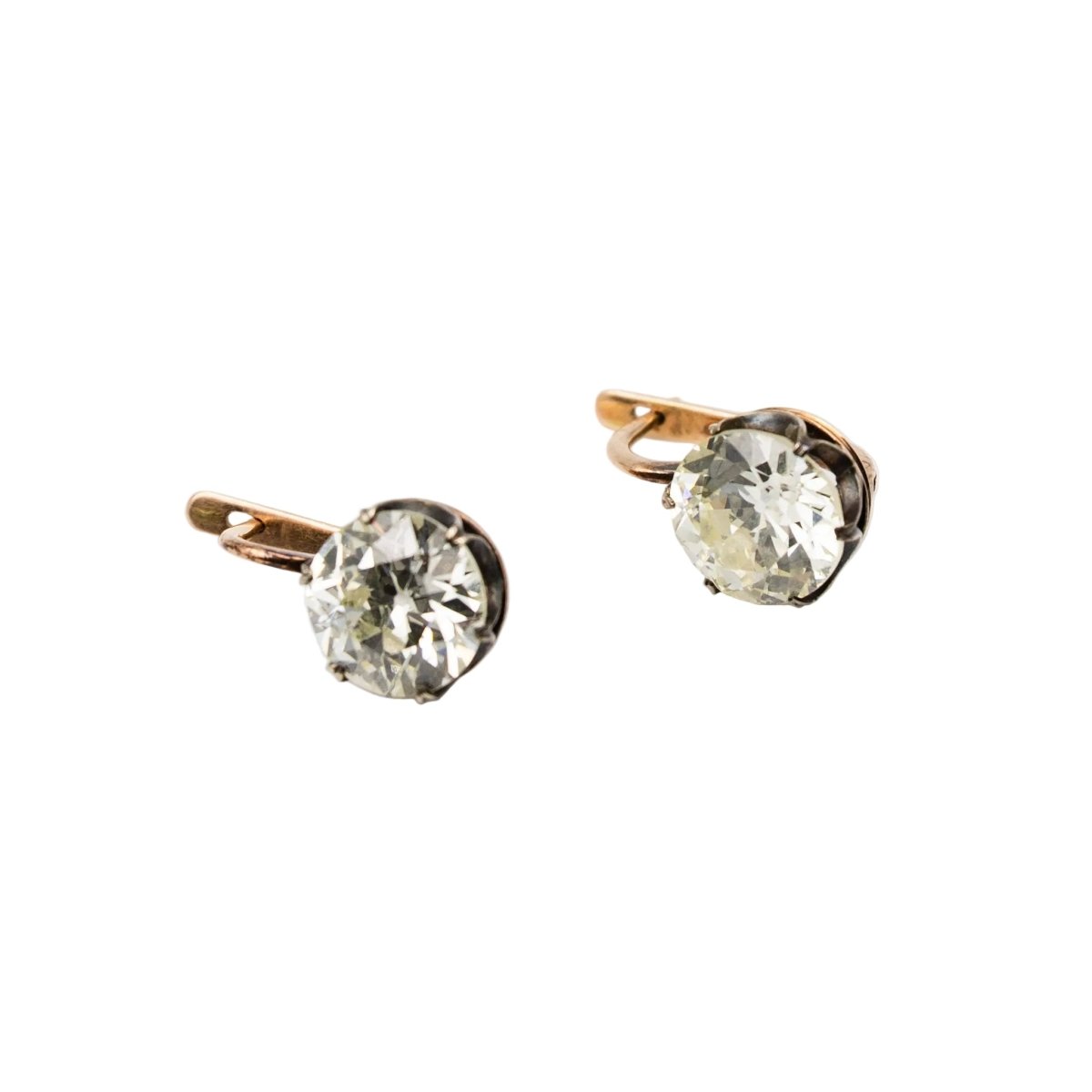 Boucles d'oreilles Dormeuses en or jaune, argent et diamants - Castafiore