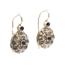 Boucles d'oreilles Dormeuses en or jaune, argent, saphirs et diamants - Castafiore