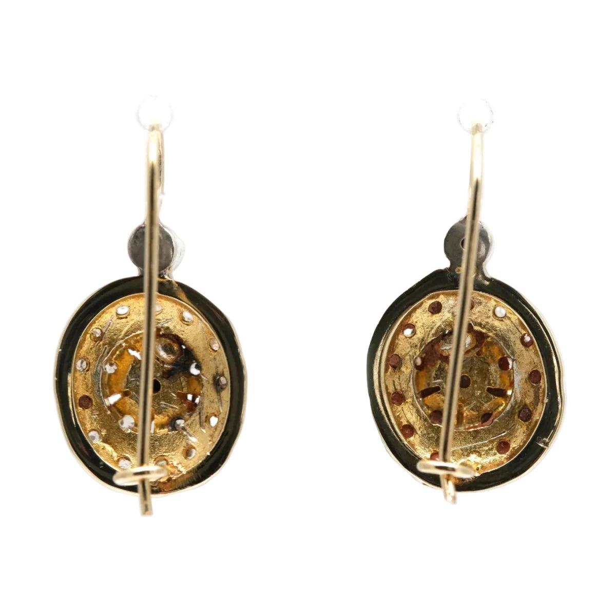Boucles d'oreilles Dormeuses en or jaune, argent, saphirs et diamants - Castafiore