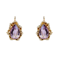 Boucles d'oreilles dormeuses en or jaune et améthyste - Castafiore