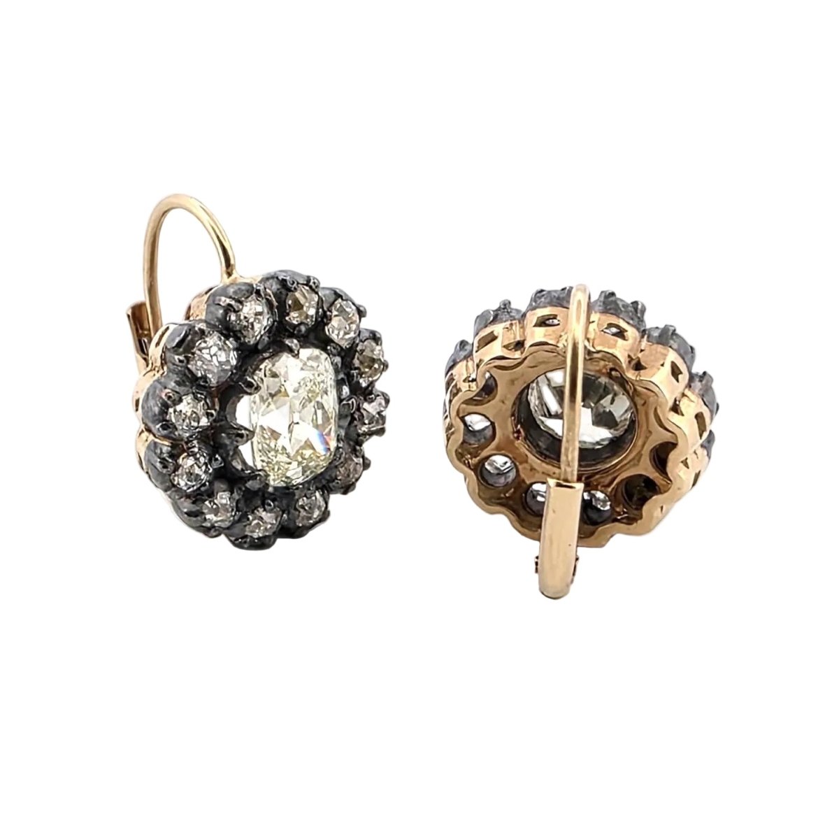 Boucles d'oreilles Dormeuses en or jaune et diamants - Castafiore