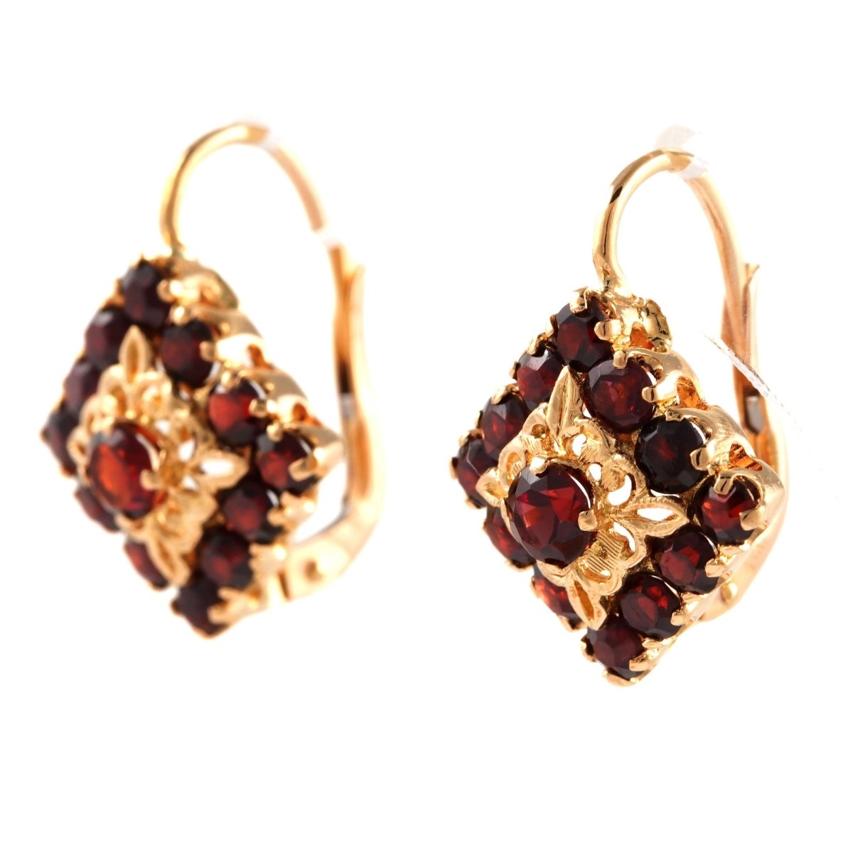 Boucles d'oreilles Dormeuses en or jaune et grenats - Castafiore