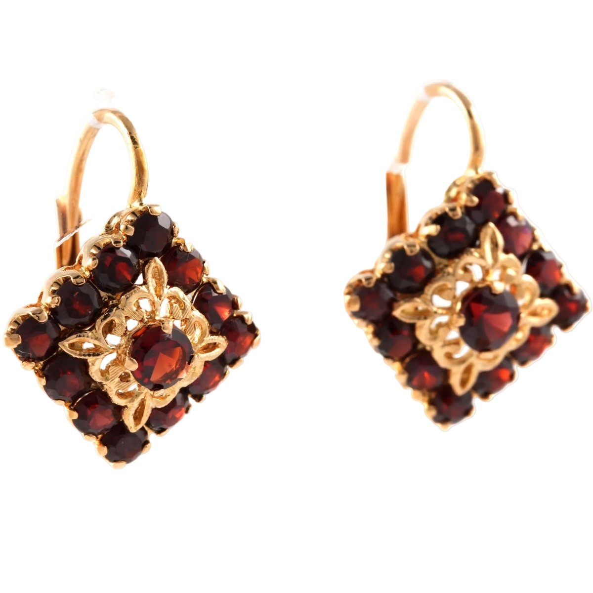 Boucles d'oreilles Dormeuses en or jaune et grenats - Castafiore