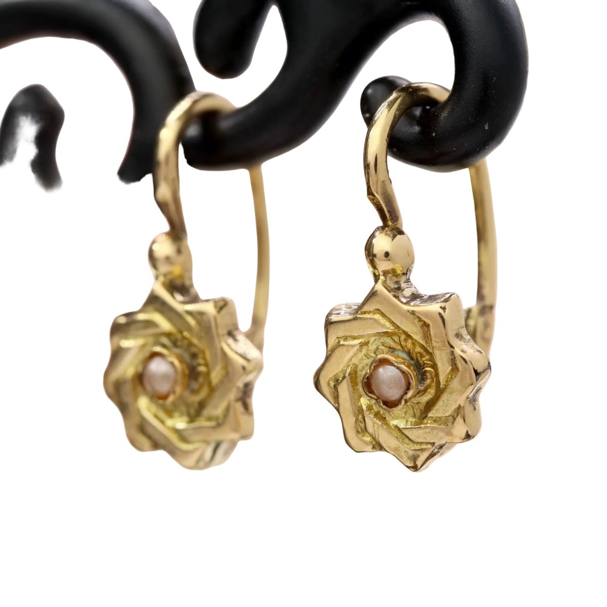 Boucles d'oreilles Dormeuses en or jaune et perles - Castafiore