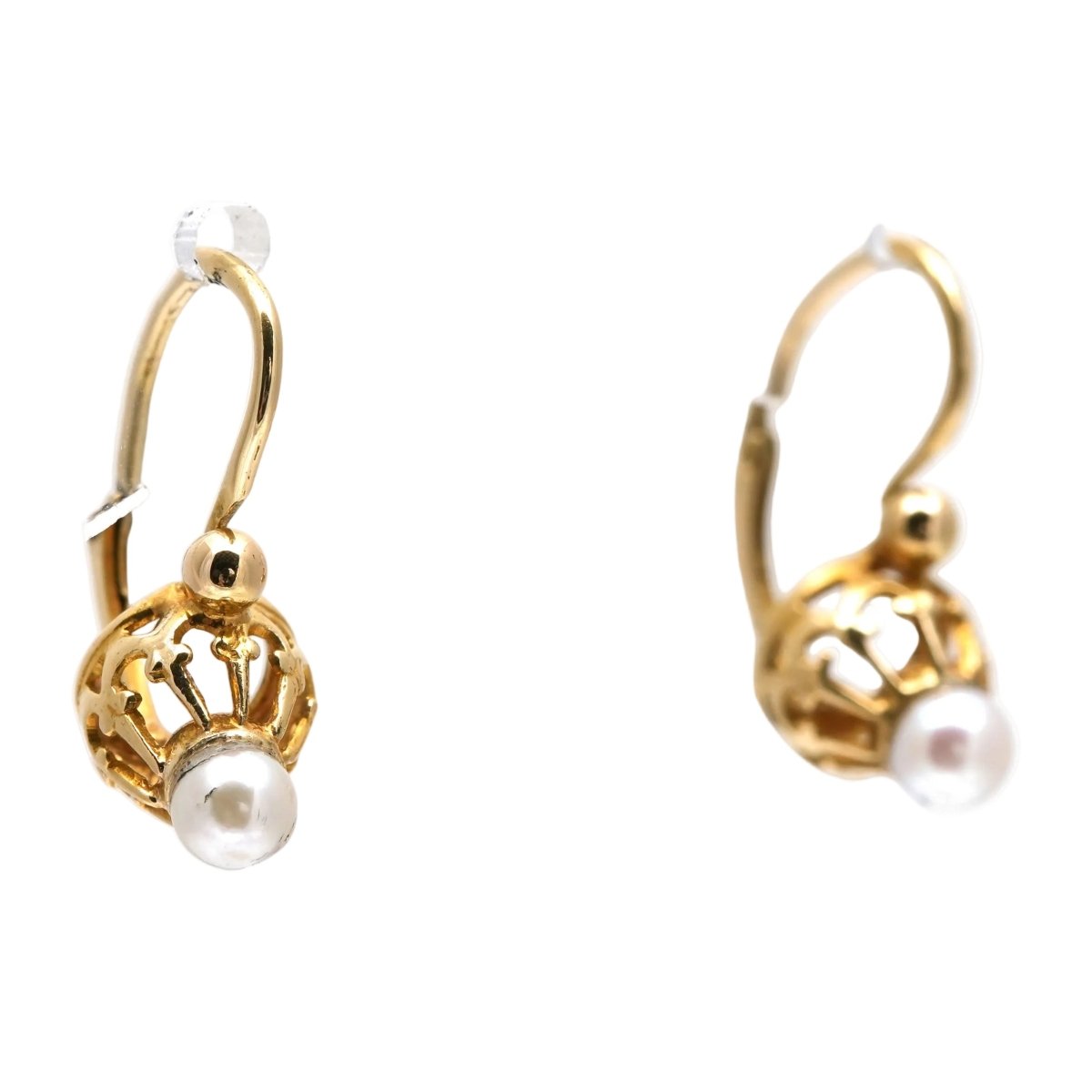 Boucles d'oreilles Dormeuses en or jaune et perles - Castafiore