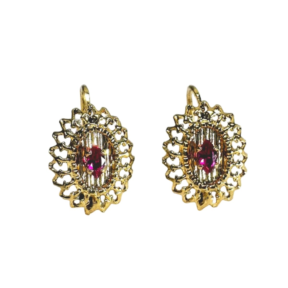 Boucles d'oreilles Dormeuses en or jaune et rubis - Castafiore