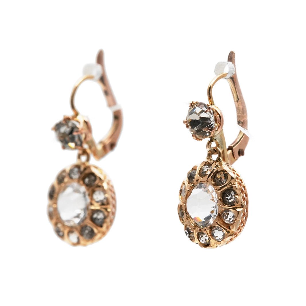 Boucles d'oreilles Dormeuses en or jaune et strass - Castafiore
