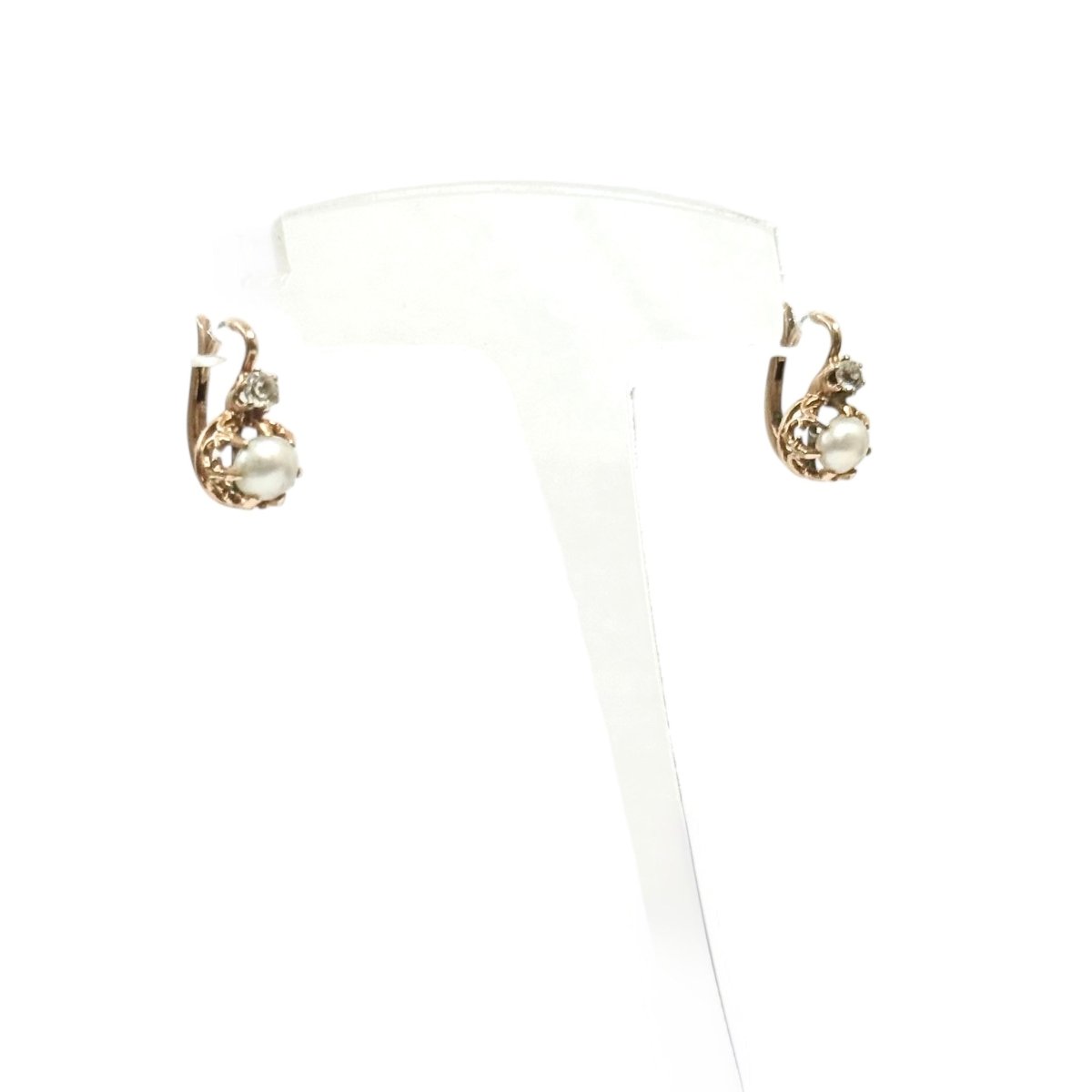 Boucles d'oreilles Dormeuses en or jaune, or rose, perles et diamants - Castafiore