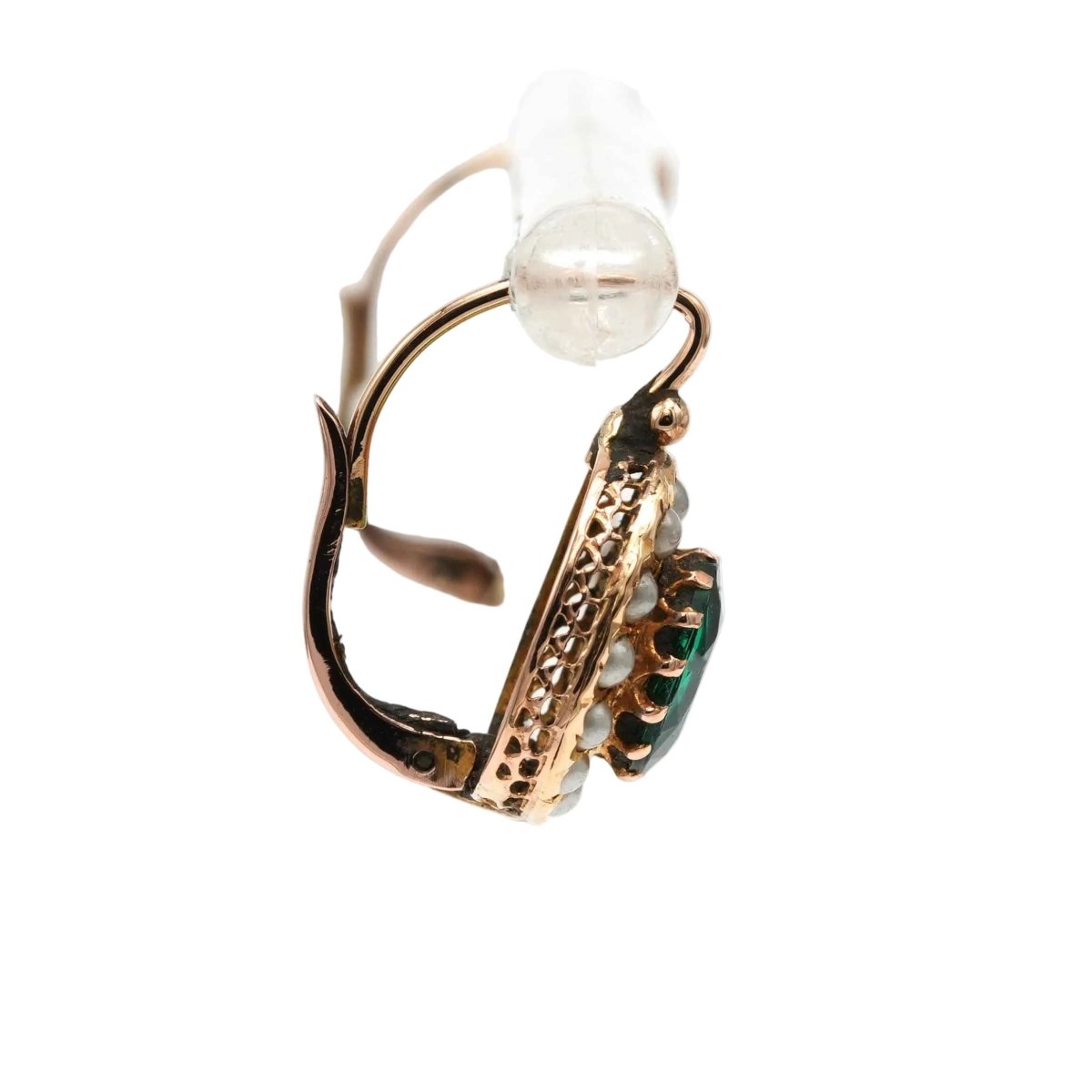Boucles d'oreilles Dormeuses en or jaune, perles et cristal - Castafiore