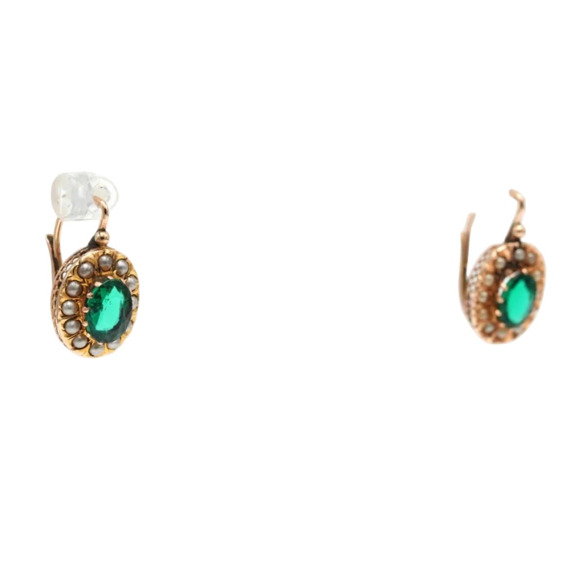 Boucles d'oreilles Dormeuses en or jaune, perles et cristal - Castafiore