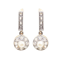 Boucles d'oreilles Dormeuses en or jaune, perles et diamants - Castafiore