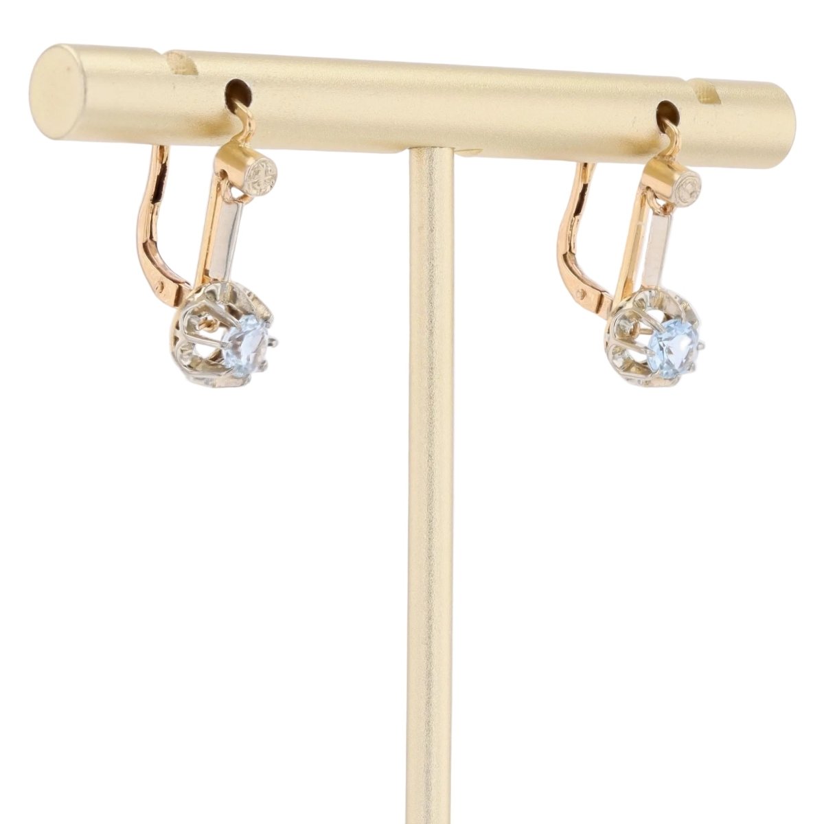 Boucles d'oreilles Dormeuses en or jaune, platine et aigues-marines - Castafiore