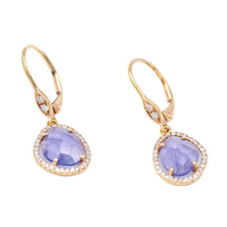 Boucles d'oreilles Dormeuses en or jaune, tanzanites et diamants - Castafiore