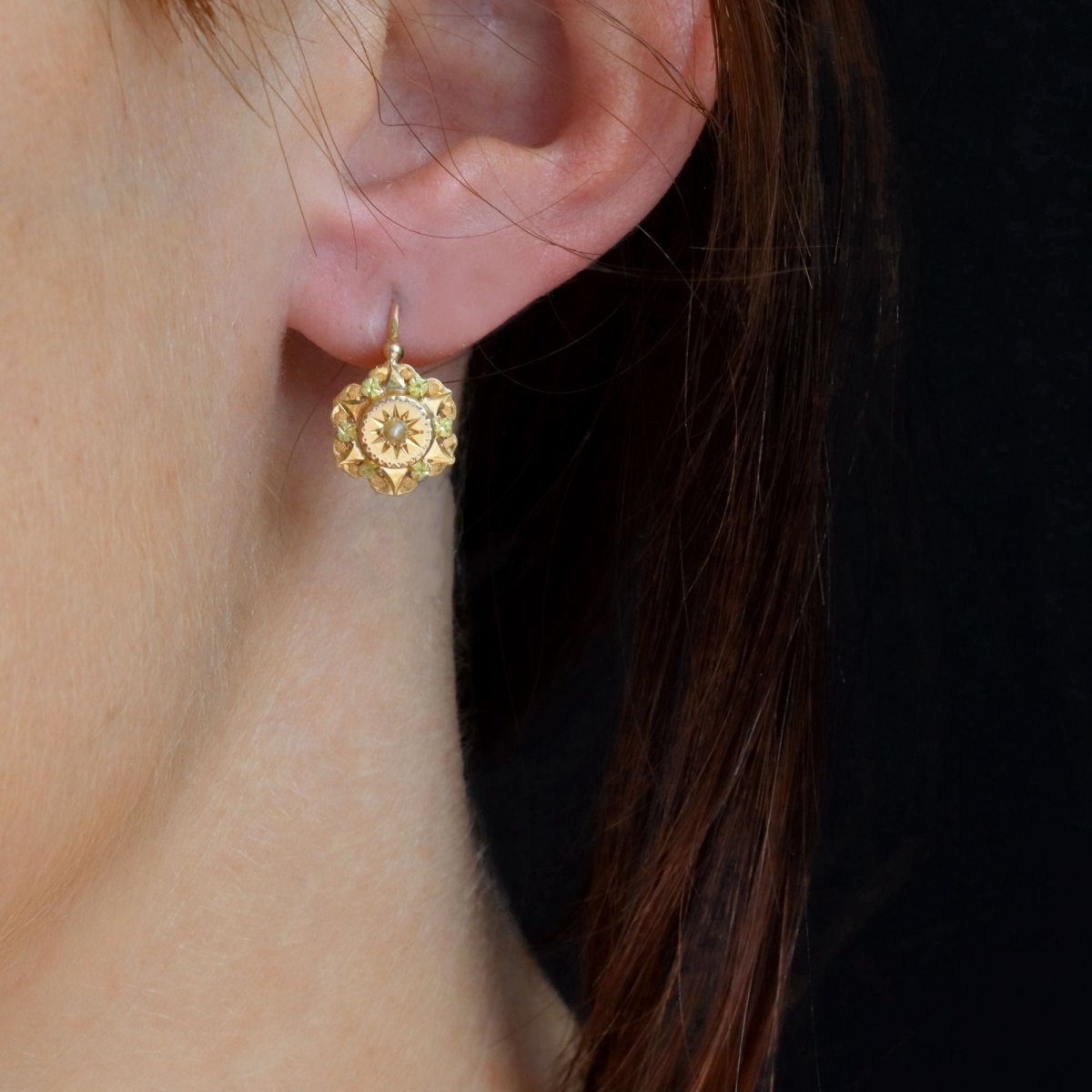 Boucles d'oreilles Dormeuses en or rose et perles - Castafiore