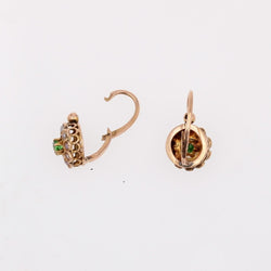 Boucles d'oreilles Dormeuses en or rose, grenats et perles - Castafiore