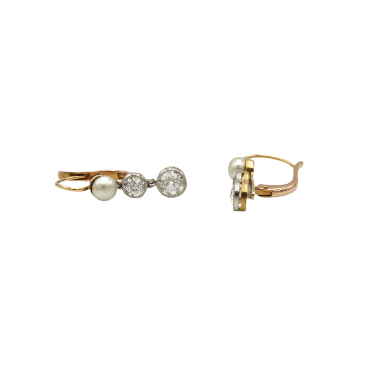 Boucles d'oreilles Dormeuses en or rose, perles et diamants - Castafiore