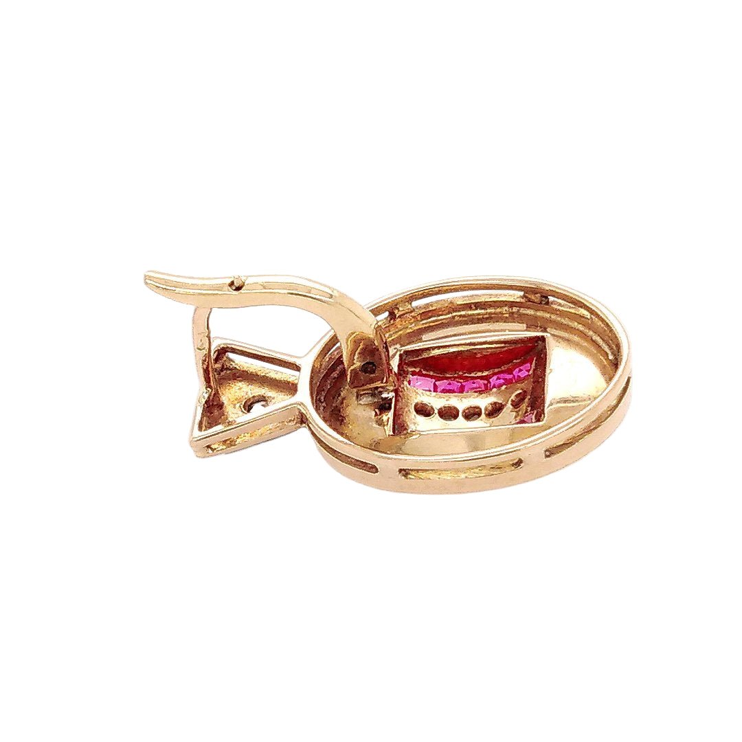 Boucles d'oreilles Dormeuses en or rose, platine, rubis et diamants - Castafiore