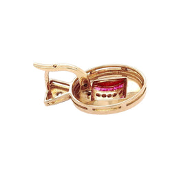 Boucles d'oreilles Dormeuses en or rose, platine, rubis et diamants - Castafiore