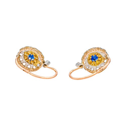 Boucles d'oreilles Dormeuses en or rose, platine, saphirs et diamants - Castafiore