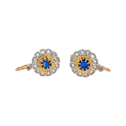 Boucles d'oreilles Dormeuses en or rose, platine, saphirs et diamants - Castafiore