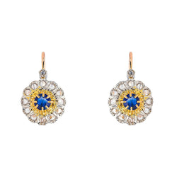 Boucles d'oreilles Dormeuses en or rose, platine, saphirs et diamants - Castafiore
