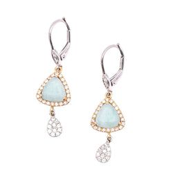 Boucles d'oreilles Dormeuses MEIRAT en or jaune, or blanc, amazonites et diamants - Castafiore