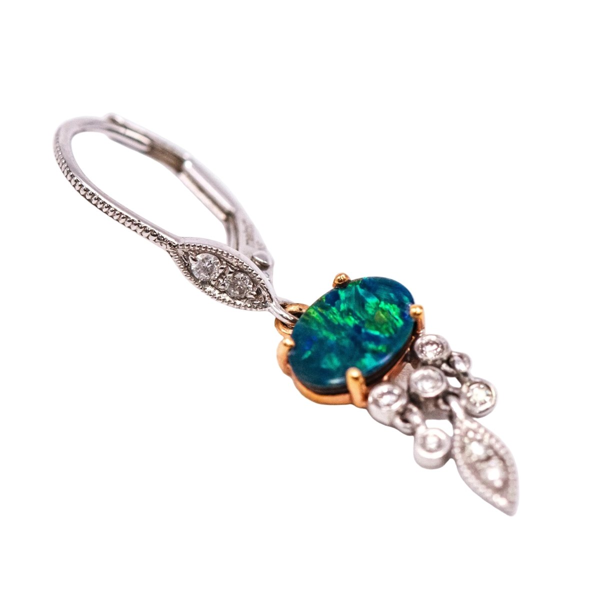 Boucles d'oreilles Dormeuses MEIRAT en or jaune, or blanc, opales et diamants - Castafiore
