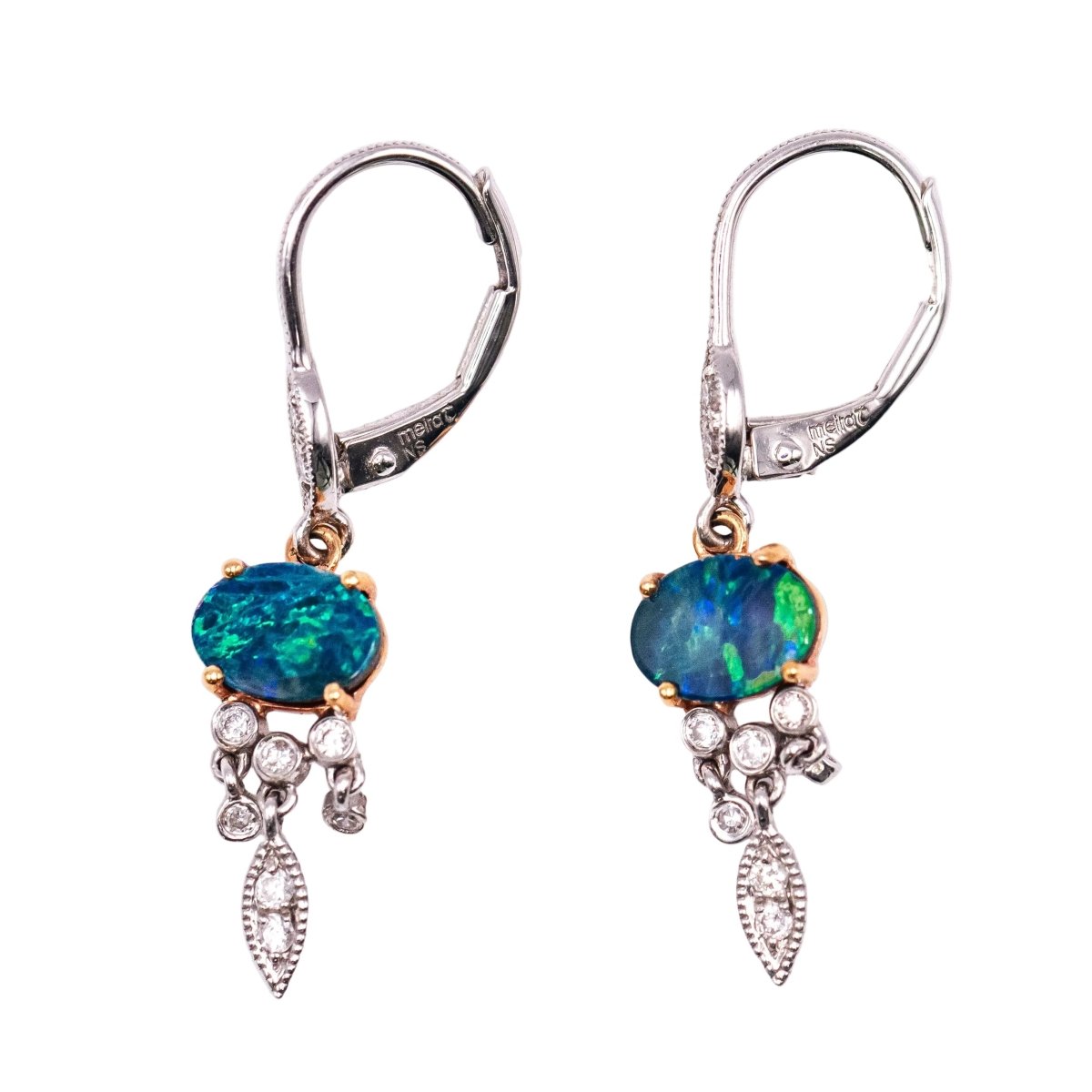 Boucles d'oreilles Dormeuses MEIRAT en or jaune, or blanc, opales et diamants - Castafiore