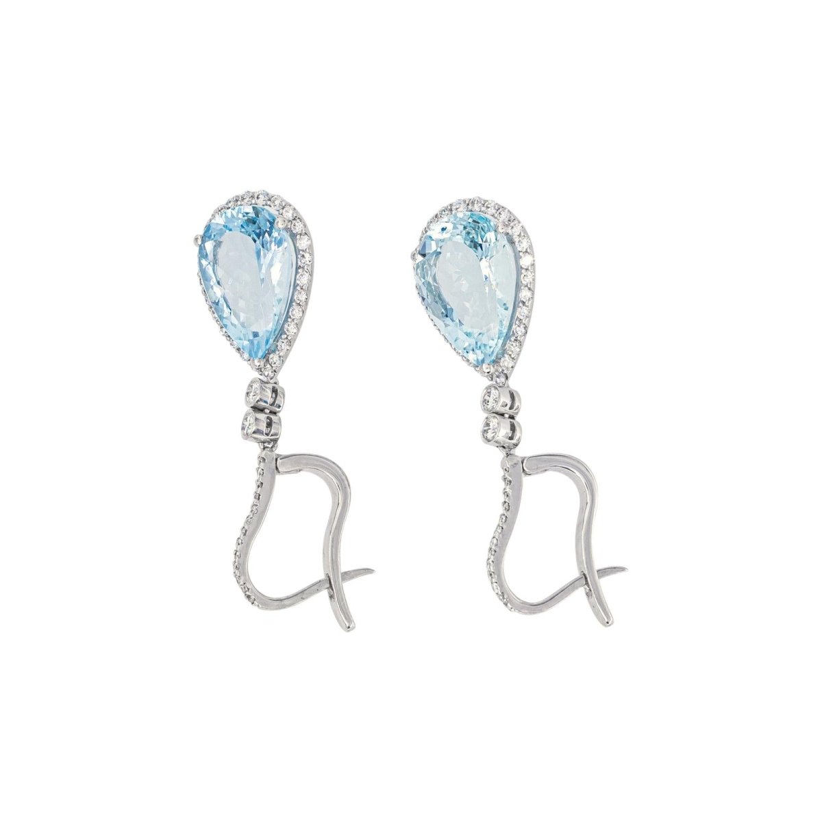 Boucles d'oreilles Dormeuses Or blanc Aigue marine - Castafiore