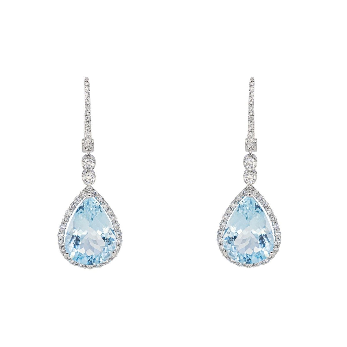 Boucles d'oreilles Dormeuses Or blanc Aigue marine - Castafiore