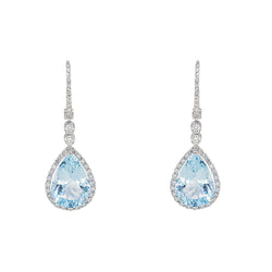 Boucles d'oreilles Dormeuses Or blanc Aigue marine - Castafiore