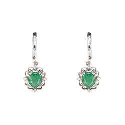 Boucles d'oreilles Dormeuses Or blanc Emeraude - Castafiore