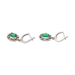 Boucles d'oreilles Dormeuses Or blanc Emeraude - Castafiore