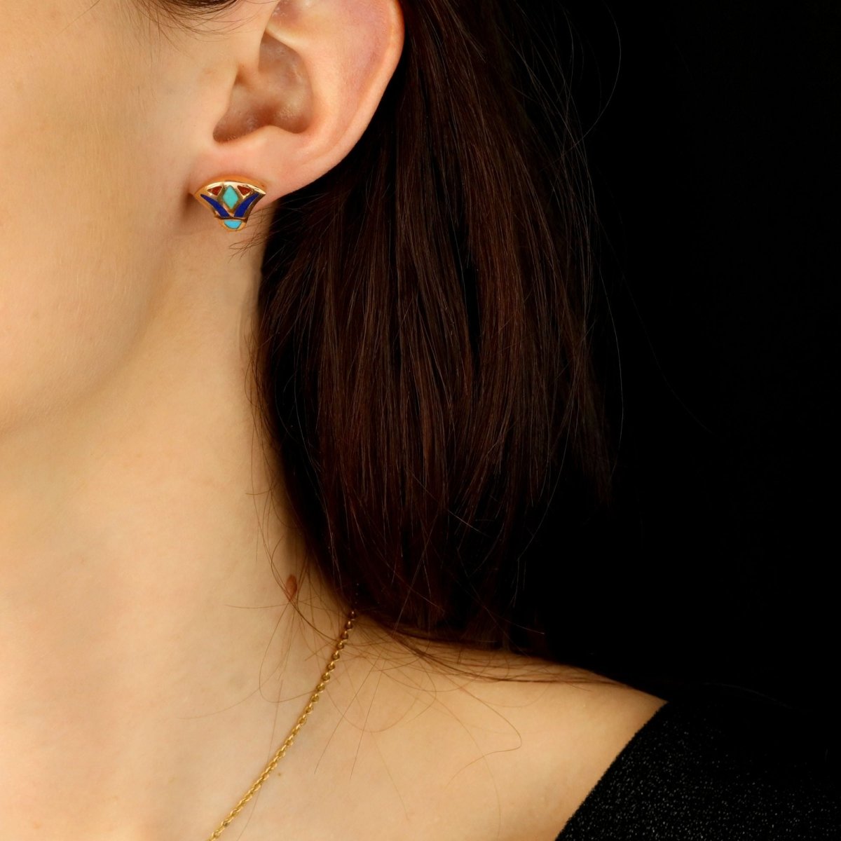 Boucles d'oreilles égyptiennes en or jaune et émail - Castafiore