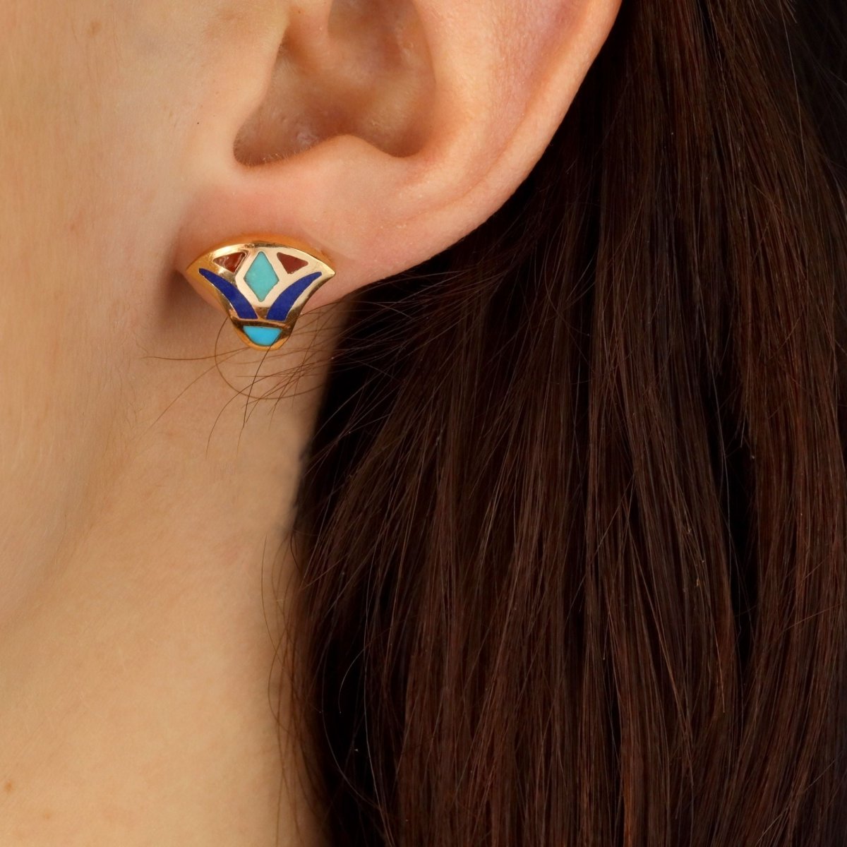 Boucles d'oreilles égyptiennes en or jaune et émail - Castafiore