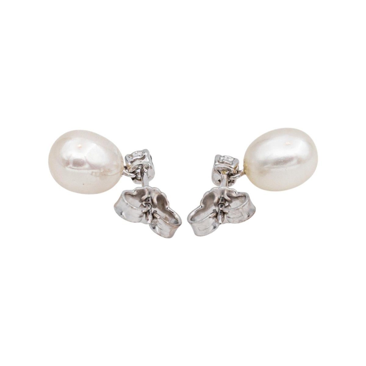Boucles d'oreilles en or blanc, perles et diamants - Castafiore