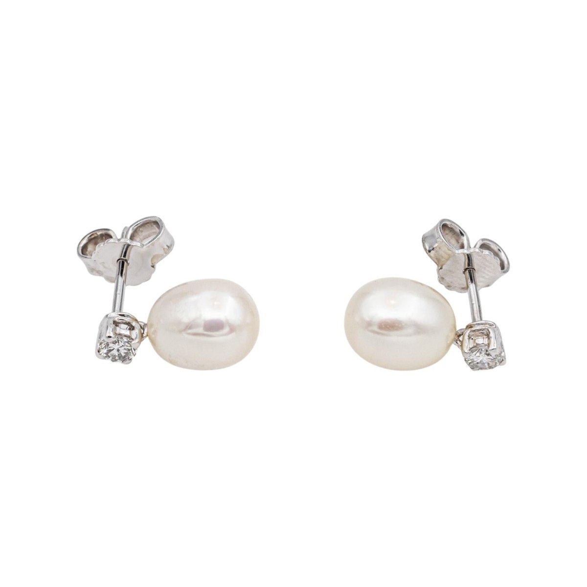 Boucles d'oreilles en or blanc, perles et diamants - Castafiore