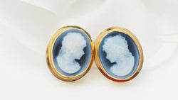 Boucles d'oreilles en or jaune 18kt 750 et camée sur onyx - Castafiore
