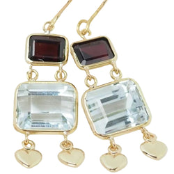 Boucles d'oreilles en or jaune, aigue marine et grenat - Castafiore