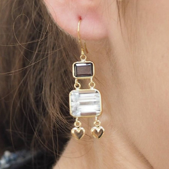 Boucles d'oreilles en or jaune, aigue marine et grenat - Castafiore