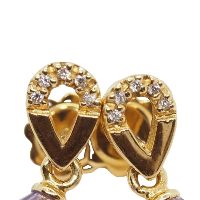 Boucles d'oreilles en or jaune, améthystes briolettes et diamants - Castafiore