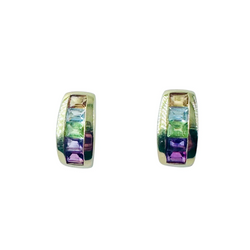 Boucles d'oreilles en or jaune, citrine, topaze bleue, péridot et améthyste - Castafiore