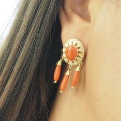 Boucles d'oreilles en or jaune et corail - Castafiore