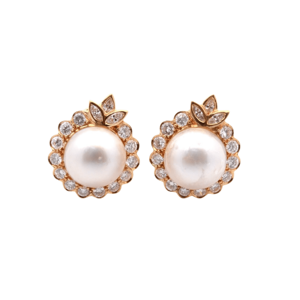 Boucles d'oreilles en or jaune, perles et diamants - Castafiore