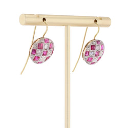 Boucles d'oreilles en or jaune, platine, rubis et diamants - Castafiore