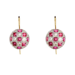 Boucles d'oreilles en or jaune, platine, rubis et diamants - Castafiore