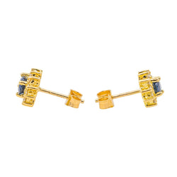 Boucles d'oreilles en or jaune, saphir et diamants - Castafiore