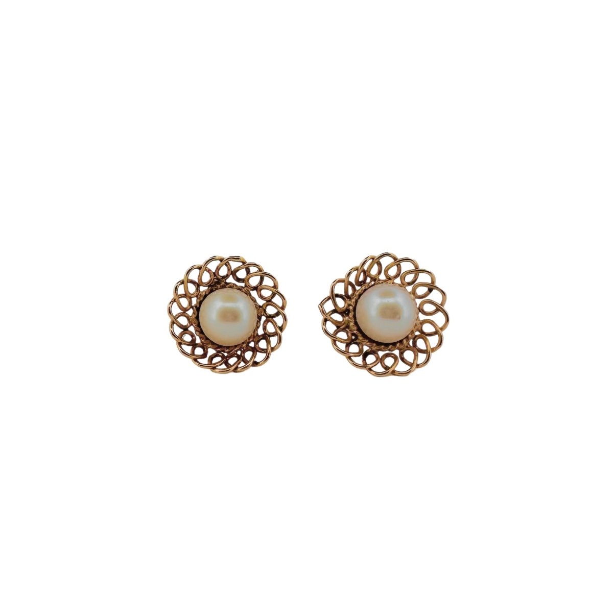 Boucles d'oreilles Fleur en or jaune et perles - Castafiore