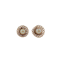 Boucles d'oreilles Fleur en or jaune et perles - Castafiore