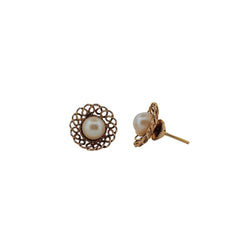 Boucles d'oreilles Fleur en or jaune et perles - Castafiore